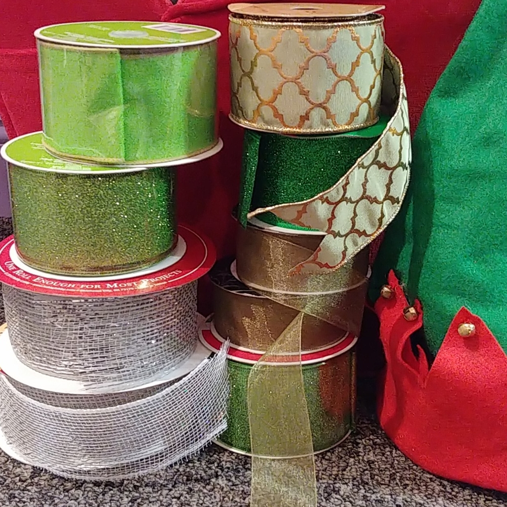 LOT # 2 of Green & Silver ribbon 9 rolls